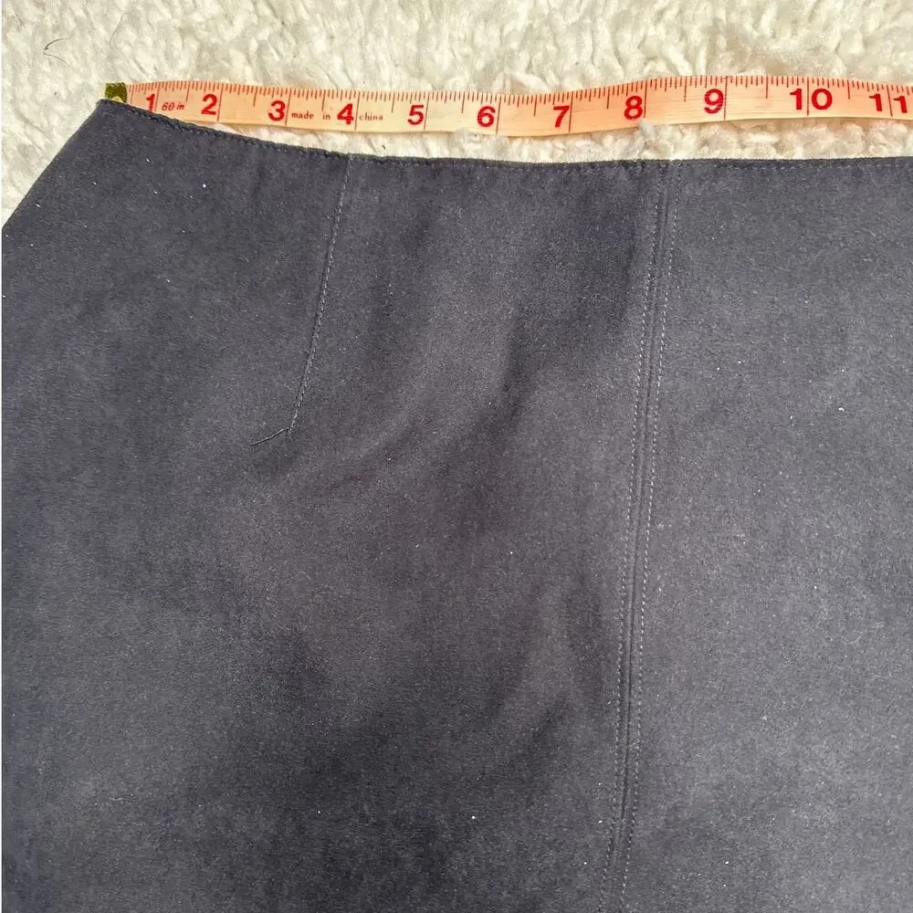 Vintage Sonoma Black Faux Suede Midi Skirt Zipper Side Slit Back Minimalist GG28
